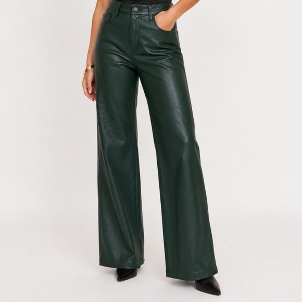 KUT from the Kloth Meg Fab Ab Wide Leg Coated Pants Green Size 6 NWT